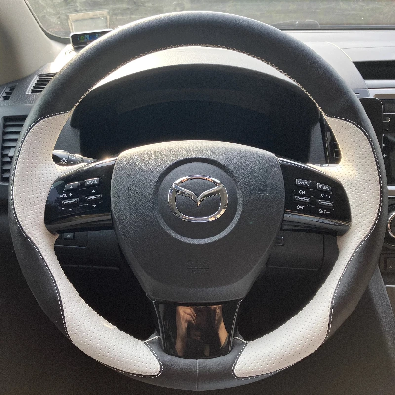 

100% подходит для Mazda 6 (США) 2009-2010 Mazda 8 2011-2015 CX-9 CX9 2007 2008, прошитый вручную чехол на руль из натуральной кожи