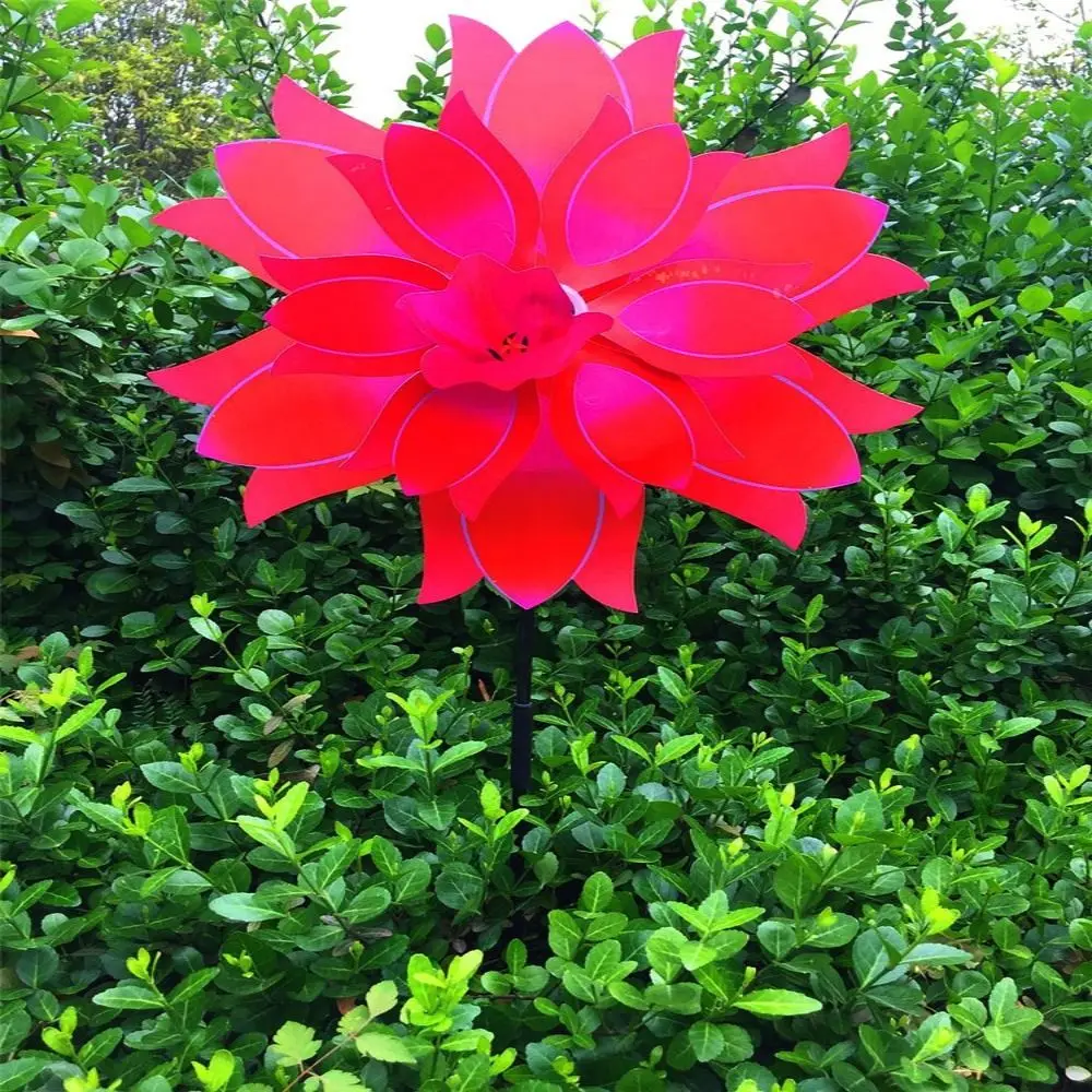 กังหันลมทิวลิปหลากสีสัน ขนาดเส้นผ่านศูนย์กลาง 38 ซม. กังหันลมแบบดั้งเดิม ของตกแต่งปิกนิก ของเล่น แบบสองชั้น