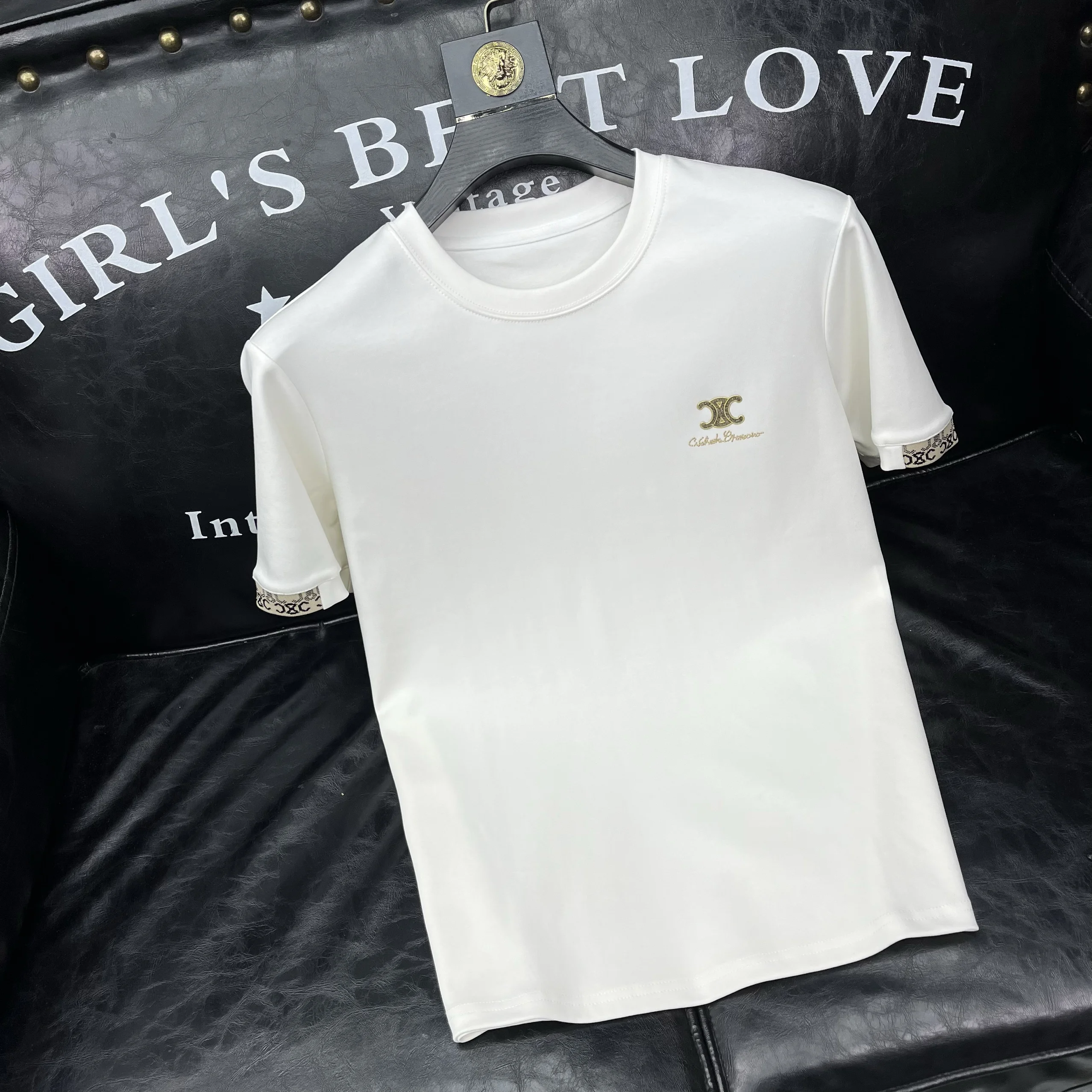 

Мужская футболка премиум-класса с коротким рукавом, круглым вырезом, приталенного кроя, базовая, модная, осенне-зимняя новинка, хлопок, городской стиль