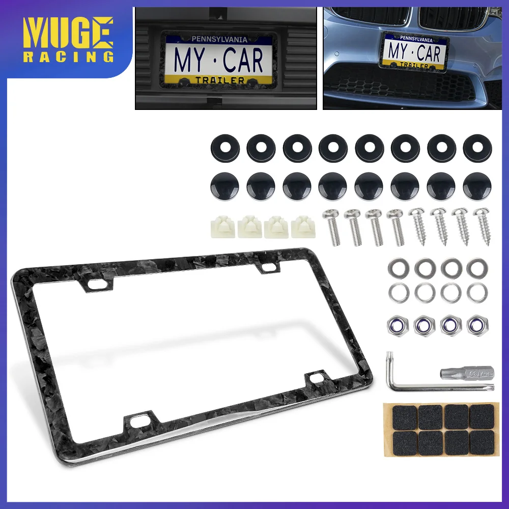 MUGE-универсальная рамка номерного знака 31x16 см из 100% кованого углеродного волокна, 4 отверстия со стандартными комплектами винтов BTD043