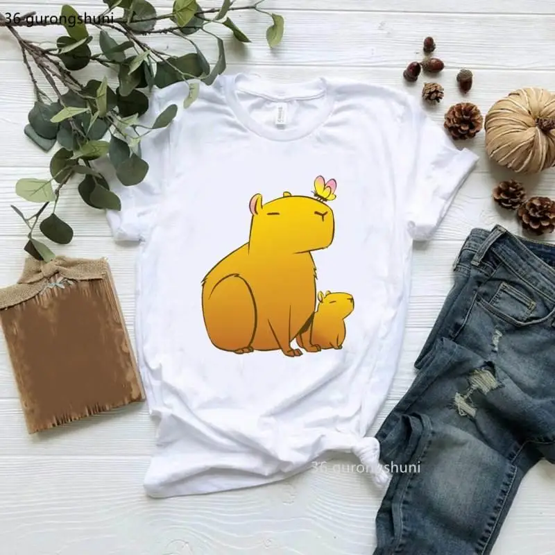 Cute Capybara T-shirts Cute Capybara Plus Size Women's Short Instagram Sexy Short-sleeved Women's T-shirt Summer Aesthetic