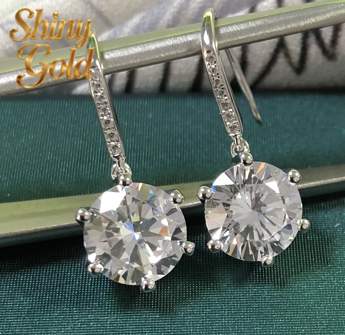 

Серьги ShinyGold Super с муассанитом D, 3 карата/шт., круглая огранка 9,0 мм, из цельного белого золота 18 карат, для помолвки, ювелирные изделия высокого качества G18K E065