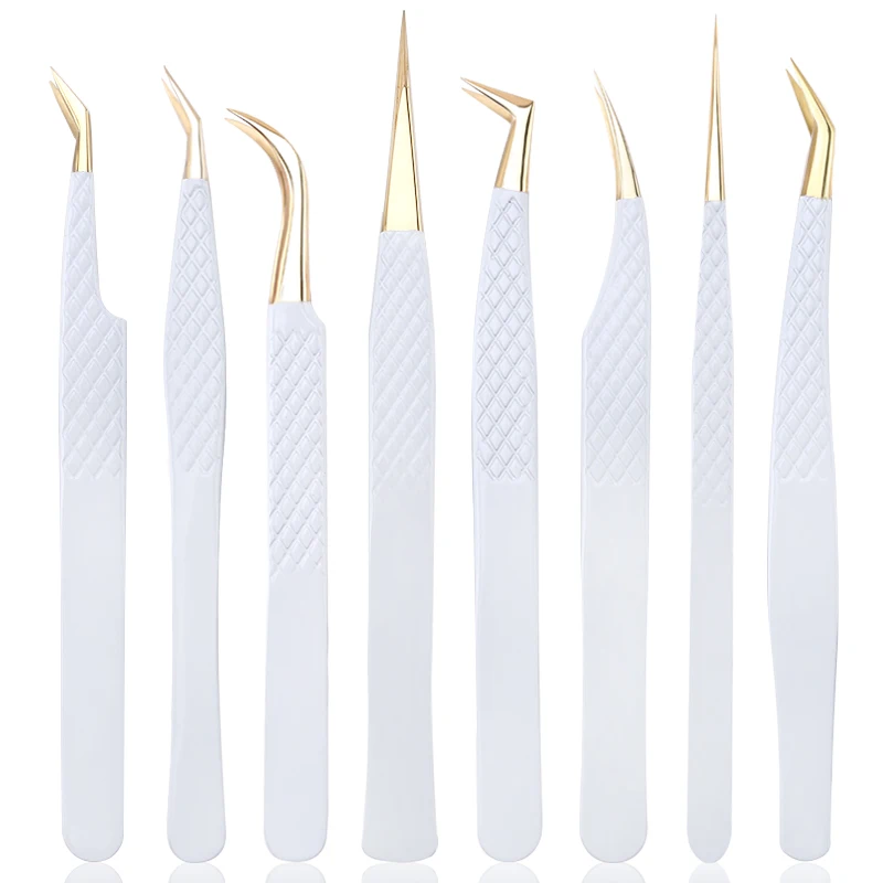 

1 шт., антистатические пинцеты из белого золота для наращивания ресниц, набор из нержавеющей стали для бровей, прецизионные пинцеты для красоты, инструменты для макияжа