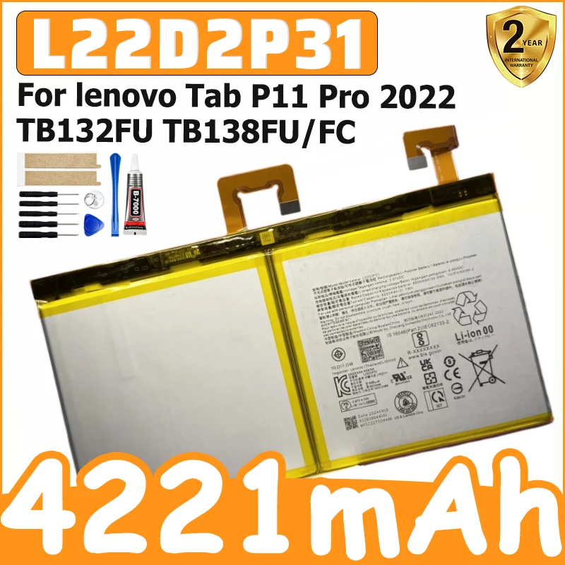 Battery for lenovo Tab P11 Pro 2022 TB132FU TB138FU/FC Table PC Battery Durable battery design  L22D2P31
