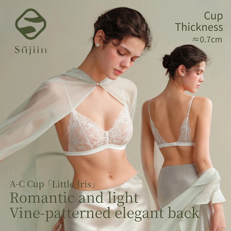 

SUJIIN Summer Sexy Lace Triangle Bralette Women Wireless Ultra-Thin Breathable Backless Romantic French Bra for Women MX523