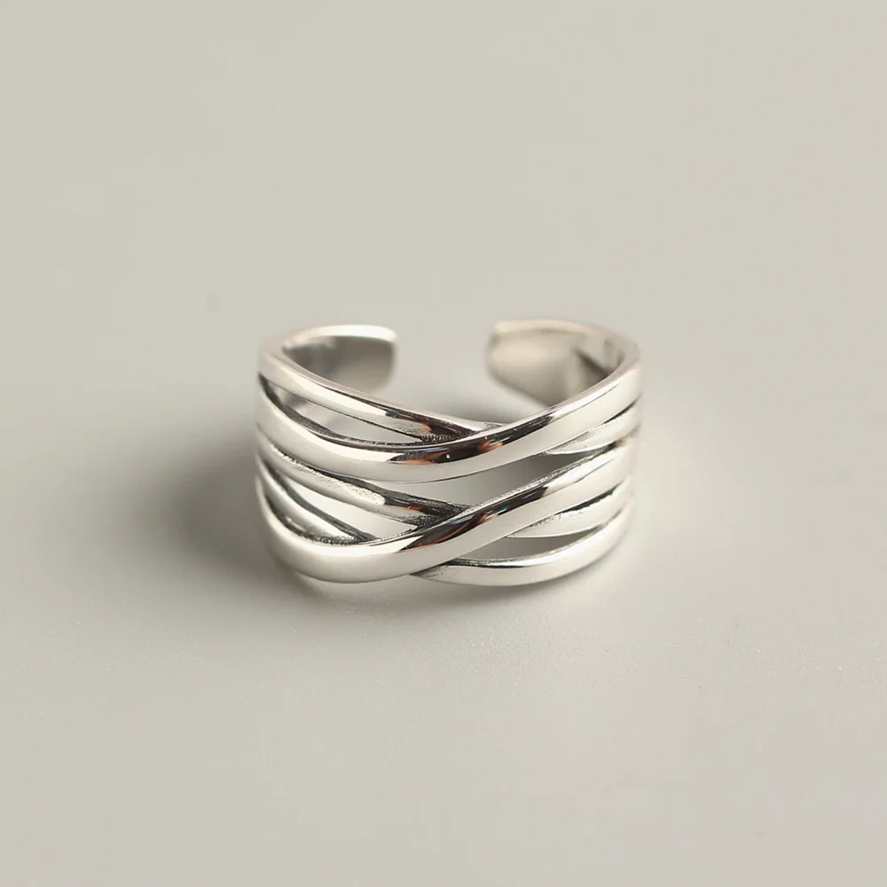 

100% 925 Sterling Silver Open Twist Finger Ring Geometric Asymmetric Punk Lines For Women Jewelry Gift Dropship Wholesale