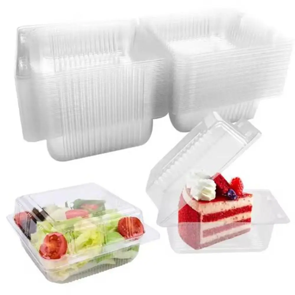 

100Pcs Multifunctional Plastic Disposable Plastic Boxes Square with Lid Clear Food Boxes Stackable Cake Slice Boxes for Home