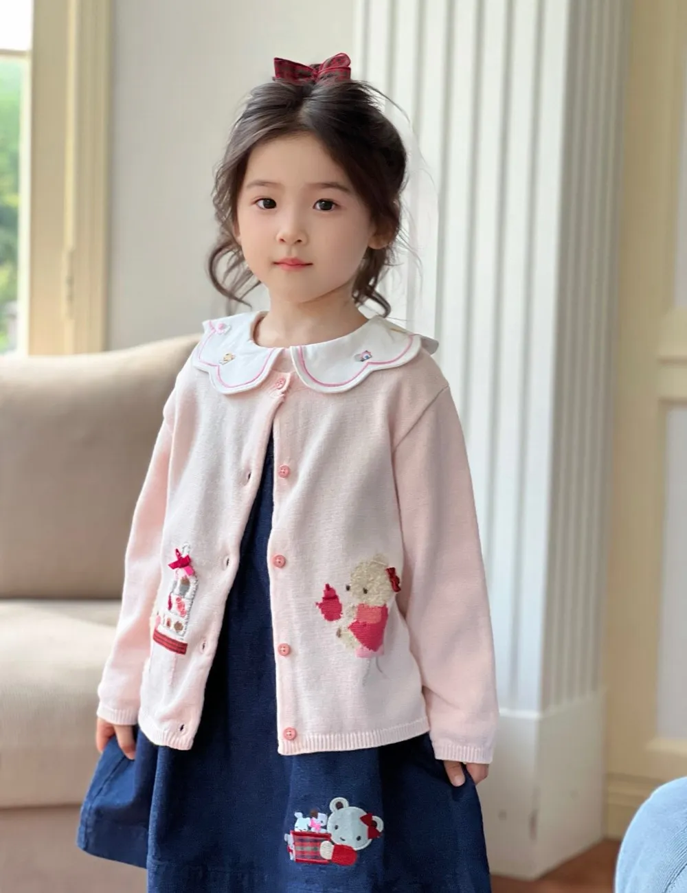 fall kids girl clothes cotton soft baby tops Cartoon pattern girls' knitted cardigan pink sweet sweater clothes