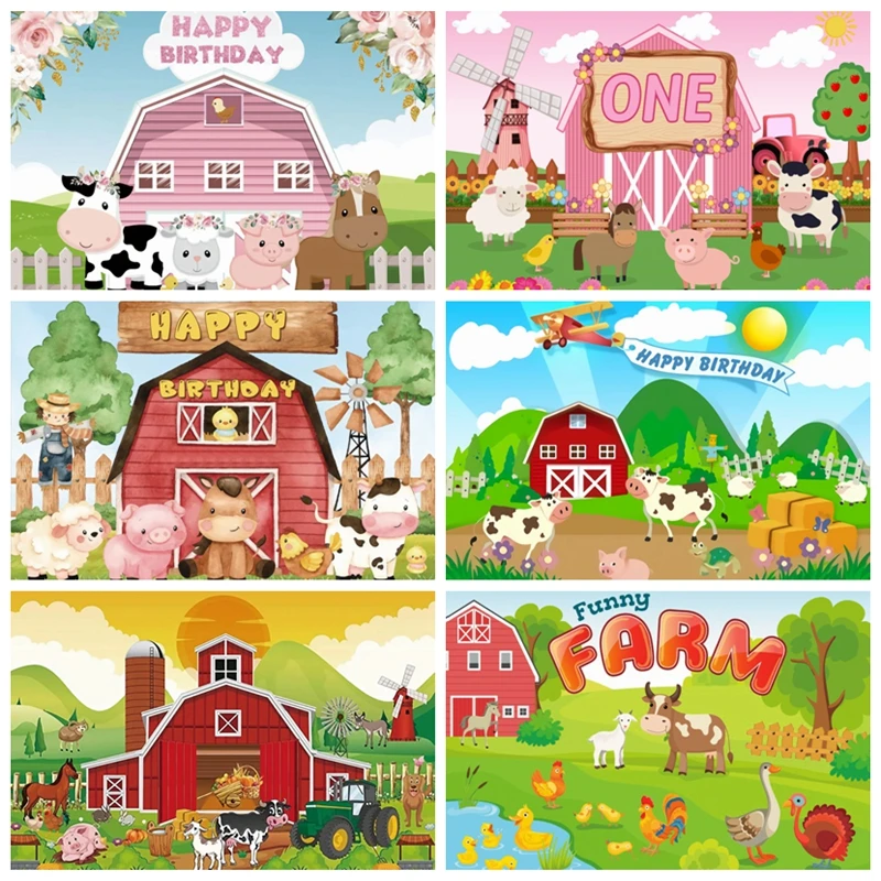 

Baby Birthday Backdrop Farm Barn Tractor Party Decor Background Photography Kids Portrait Photographic Photo Studio Photocall