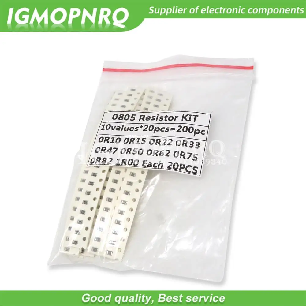 200PCS 1% 0805 SMD resistors assorted kit set ,10 valueX20pcs=200pcs 1R00 R820 R750 R620 R500 R470 R330 R220 R150 R100