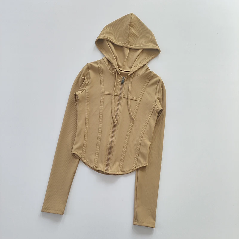 Fitnessjacke für Damen, Kapuzen-Cardigan, Herbst und Winter, eng anliegend, schnelltrocknend, Sport-Lauf-Trainings-Slim-Yoga-Kleid, Langarm – Detail 11