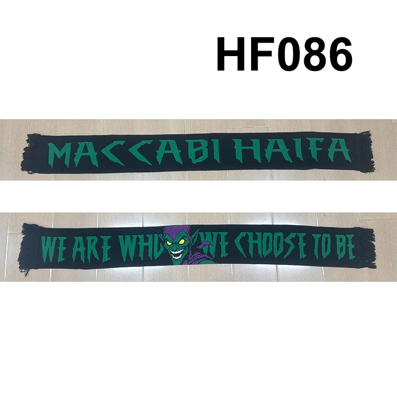 145*18 cm Size Maccabi Haifa MHFC We Are Who We Choose To Be Scarf for Fans Double-faced Knitted HF086