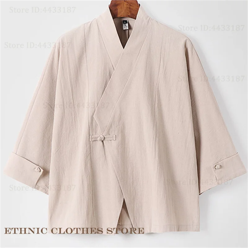 Cardigan Kimono japonais en coton et lin, grande taille 3XL-9XL, rétro Haori Yukata, hauts Harajuku, vestes Kimono, vêtements d'extérieur, chemise ample pour hommes