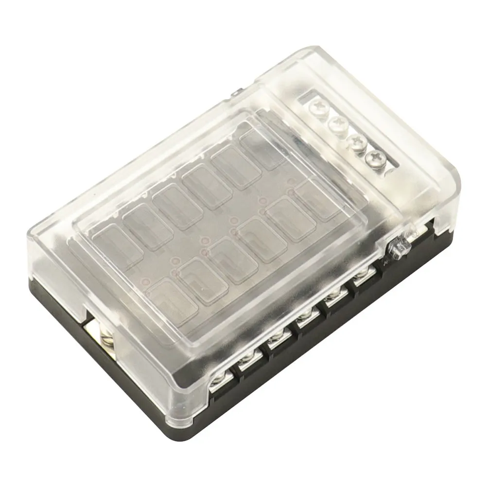 

12 Way Professional Automotive Fuse Box with Rotating Transparent Cover Flame Retardant Pa66 Insulated Fuse Block for Car Boat