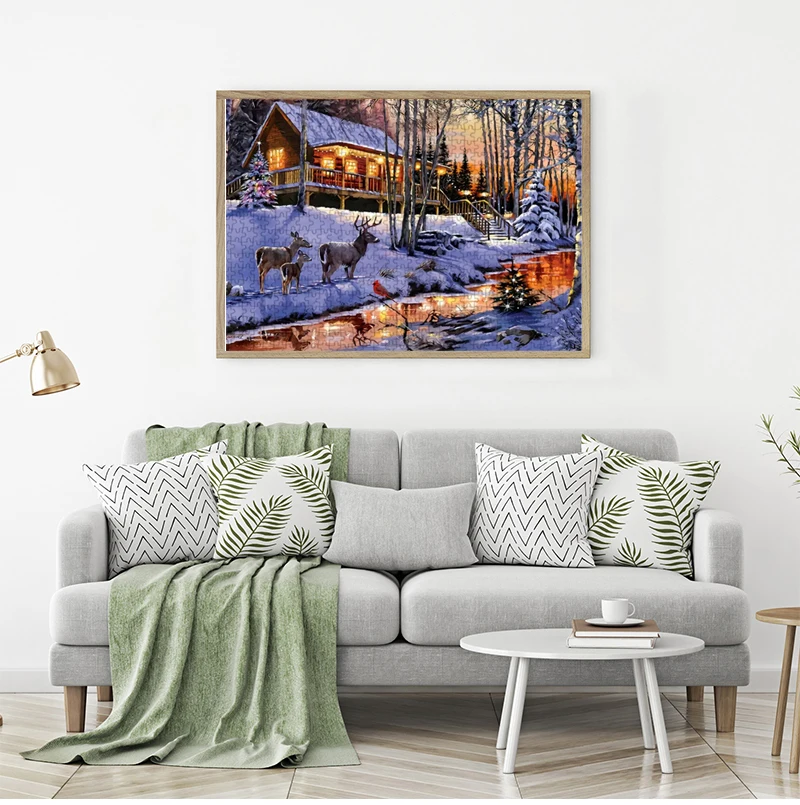 70cm * 50cm 1000 pçs inverno neve cottage coleção quebra-cabeça quebra-cabeça adulto alívio do estresse quebra-cabeça decoração do escritório decoração da parede casa