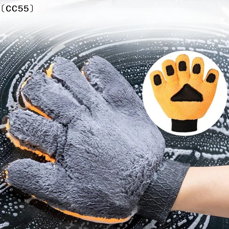 5-Finger Car Washing Glove Double-Faced Coral Velvet Auto Cleaning Mitt Ultra-Soft Car Detailing Wash Gloves〔CC55〕
