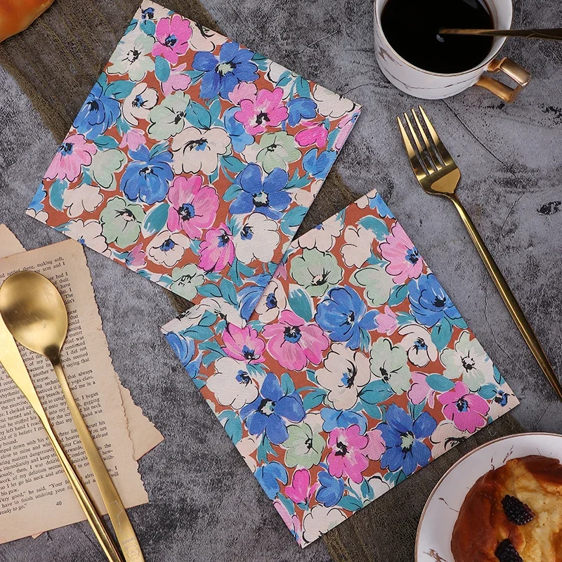 

New Colorful Flower Print Napkins Colorful Paper Napkins Butterfly Bone Bart Handmade DIY Materials with Paper 20 Sheets 33*33cm