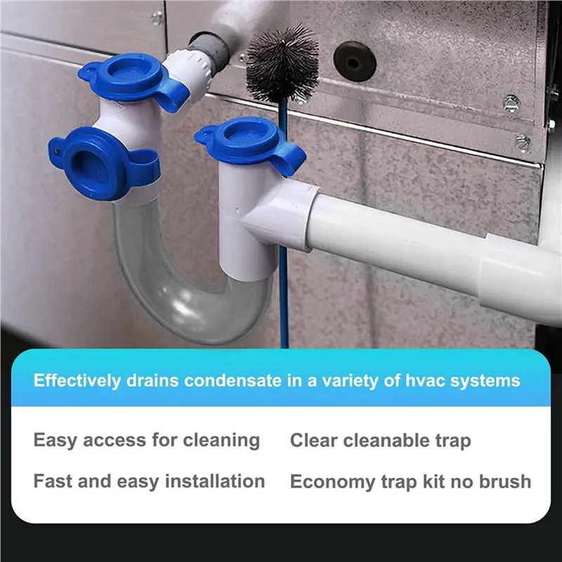 ABLJ 2X 3/4 Clear PVC U Trap Pipe Fitting Connector With Cleaning Brush For HVAC Condensate Drain System