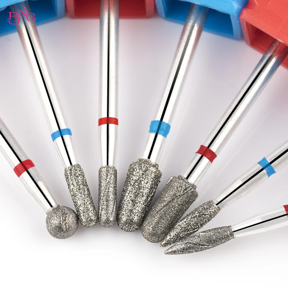 BNG 5pcs/set E-File Nail Drill Bit for Manicure Russian Electric File Bits with Cooling Grooves Diamond Flame Tips Cuticle Bits