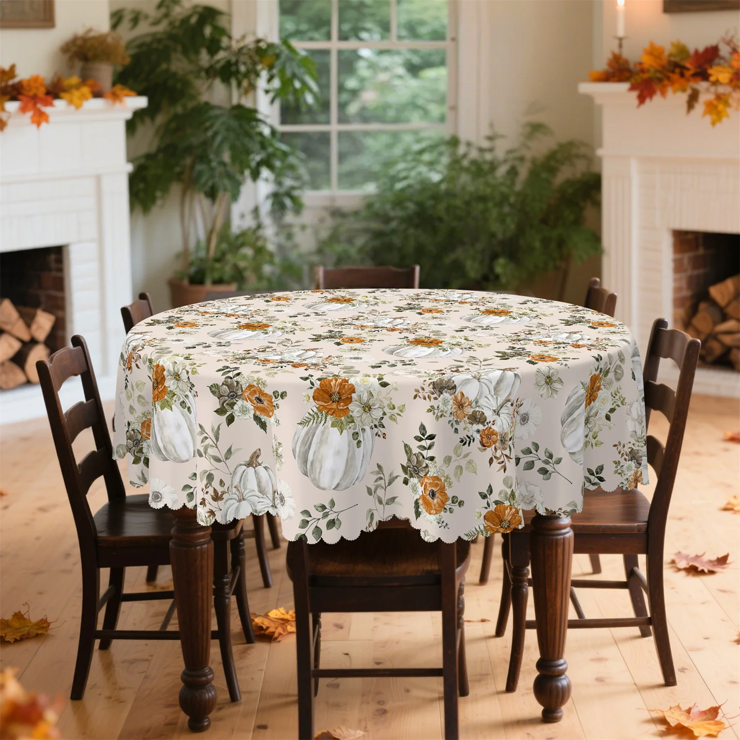 Pumpkin rose flower leaves autumn tablecloth, 1 pack, suitable for indoor use during Thanksgivingzyc