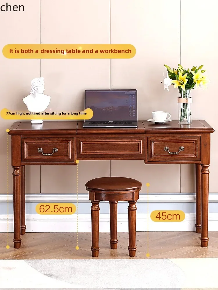 

Dresser Red Oak Storage Cabinet Integrated Bedroom Flip Dresser Folding Simple Dressing Table