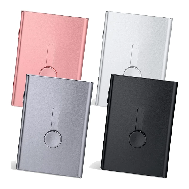 

4 Pack Slide Out Business Card Holder Thumb Drive Business Card Case Pocket Metal Card Case For Credit ID Card