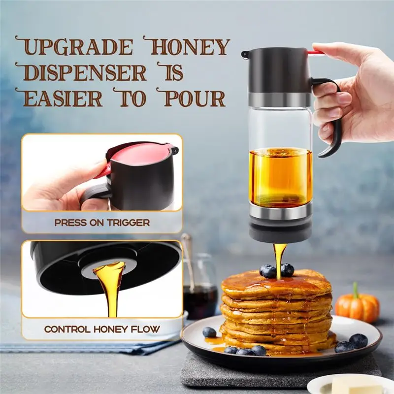 A21I-12 OZ Glass Honey Dispenser,Honey Pot With Handle,Honey Dispenser No Drip,Syrup Dispenser For Coffee Or Tea