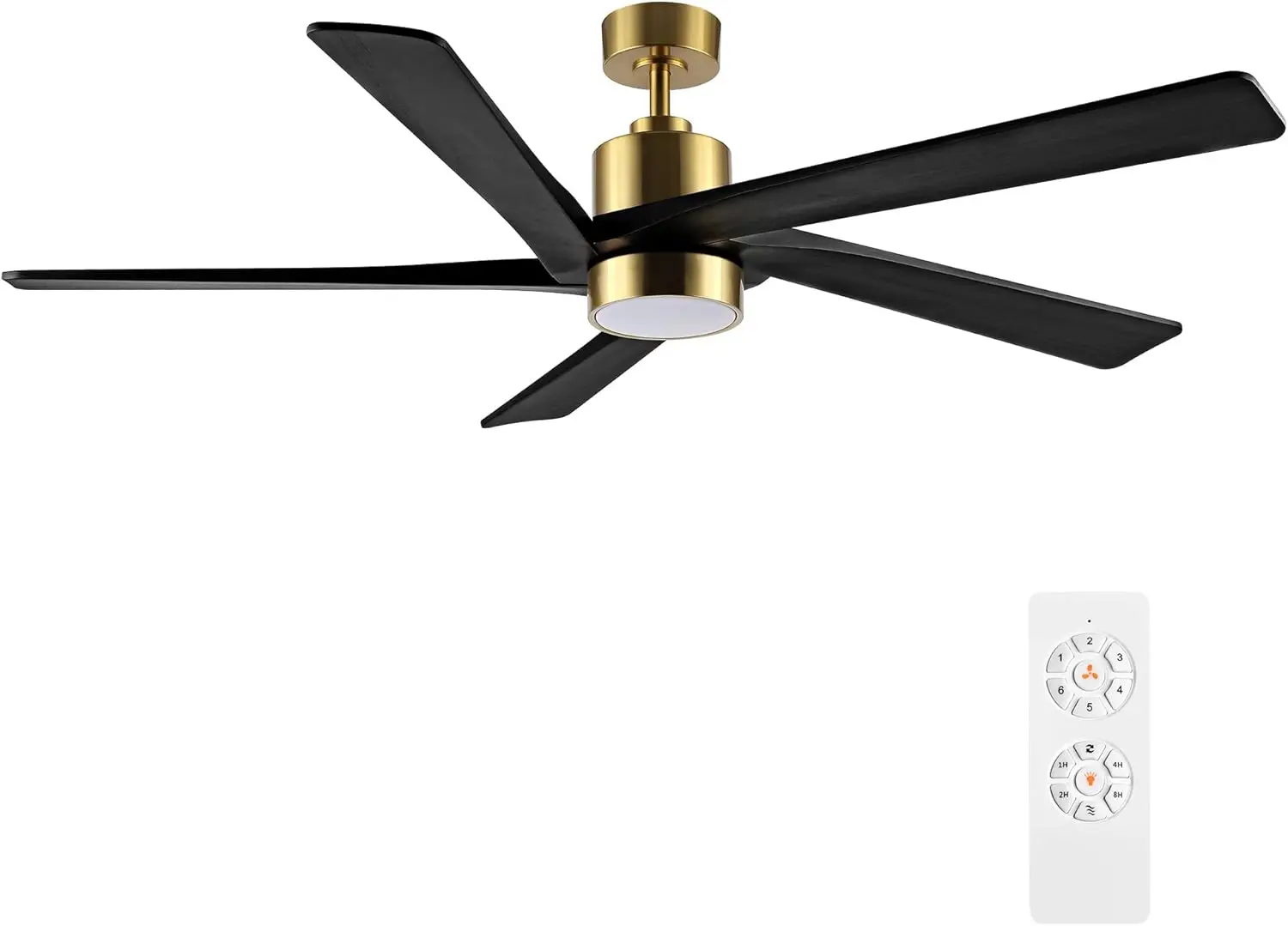 54 Inch   Fan with Lights and Remote Control, 5 Reversible Carved Wood Blades, 6-Speed Noiseless DC Motor,