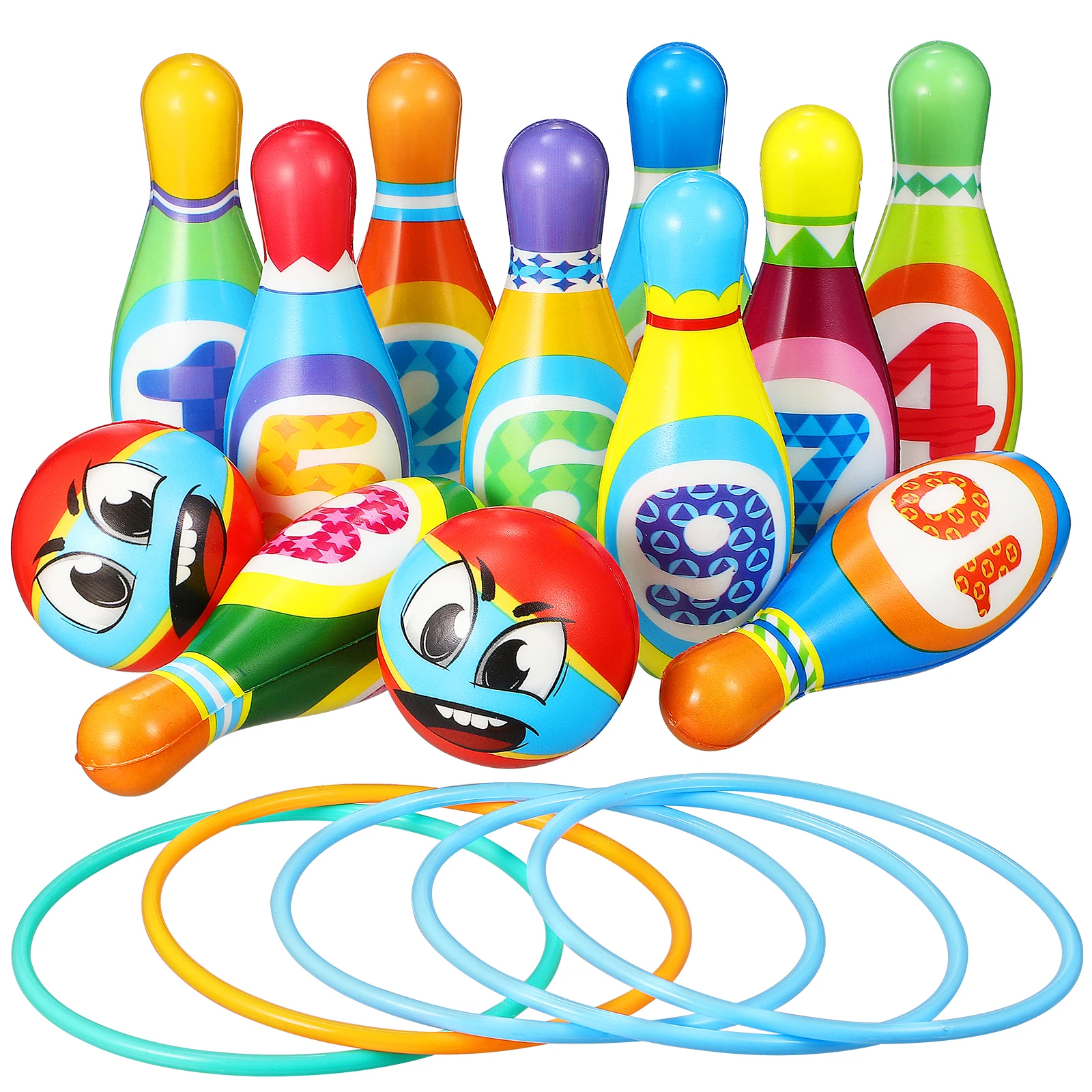

Bowling Toy Set Safe Practical Fun Family Kids Party Recognize Numbers Mini Pins Toss Ring