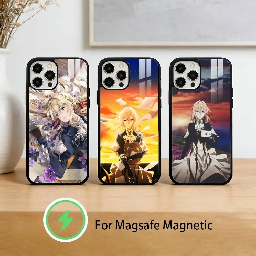 

Anime V-Violet evergarden Phone Case For iPhone 17 16 15 14 13 12 Pro Max Plus for Mirror Wireless Magnetic Cover
