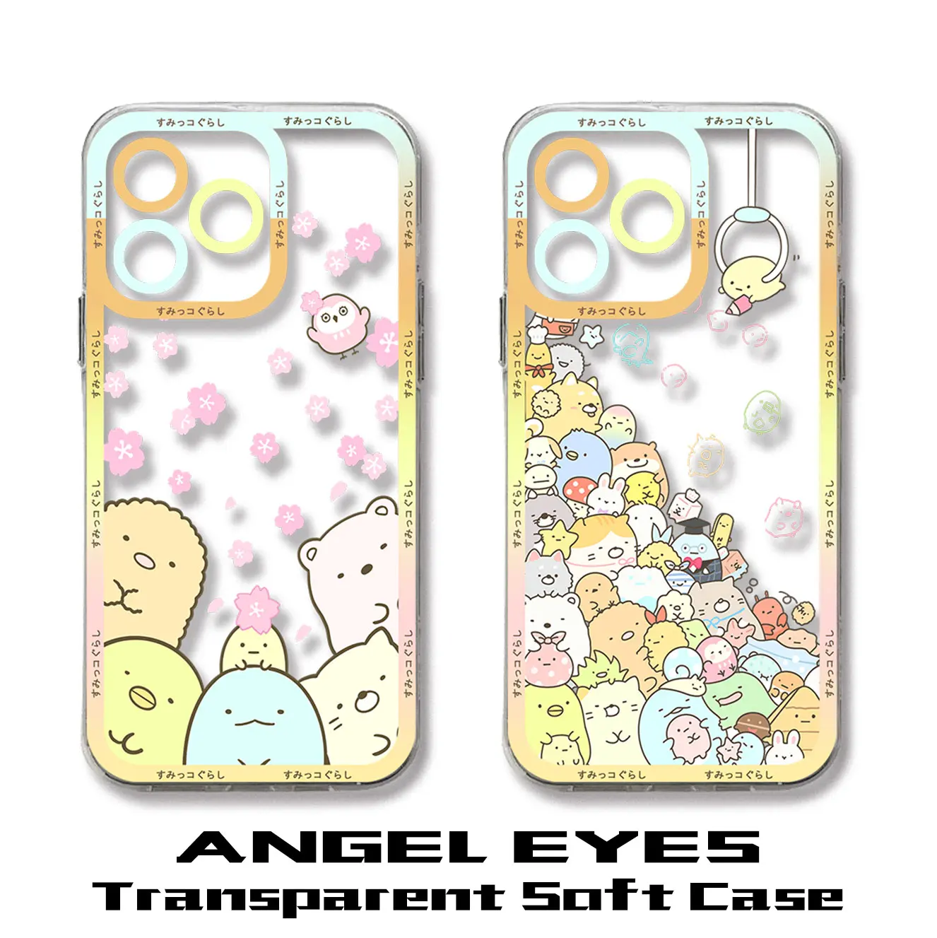 Cute Sumikko Gurashi custodia per telefono Hot Cartoon per iPhone 15 14 13 12 11 Mini Pro Max XR XSMax 7 8 Plus SE20 Cover trasparente