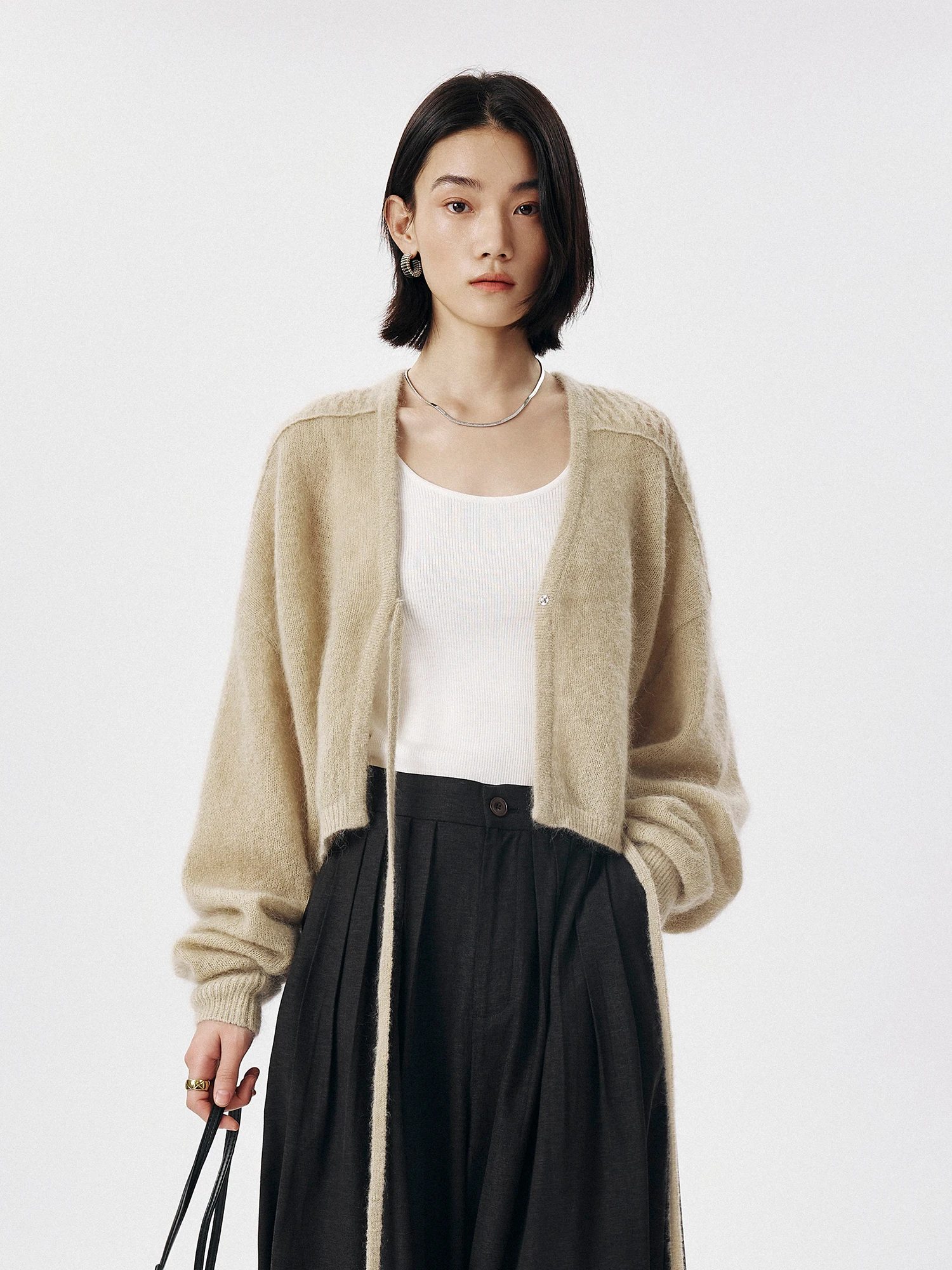 

Кардиган CLMX Plu Mis Camere из трикотажной пряжи с V-образным вырезом, поясом, универсальный, длинный рукав, из шерстяной пряжи, для повседневной носки, свободный крой