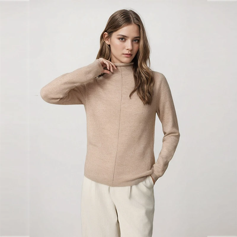 

Solid Color Simple and Versatile Casual Base High Neck Long Sleeved Warm Knit Sweater for Women