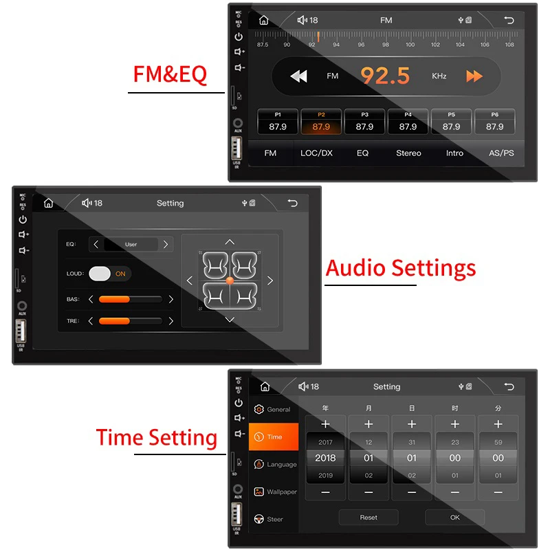 7“ 1 Din Autoradio Carplay Android Auto Multimedia-Player Universelles Autoradio HD-Touchscreen FM AUX-Eingang Bluetooth MirrorLink – Detail 7