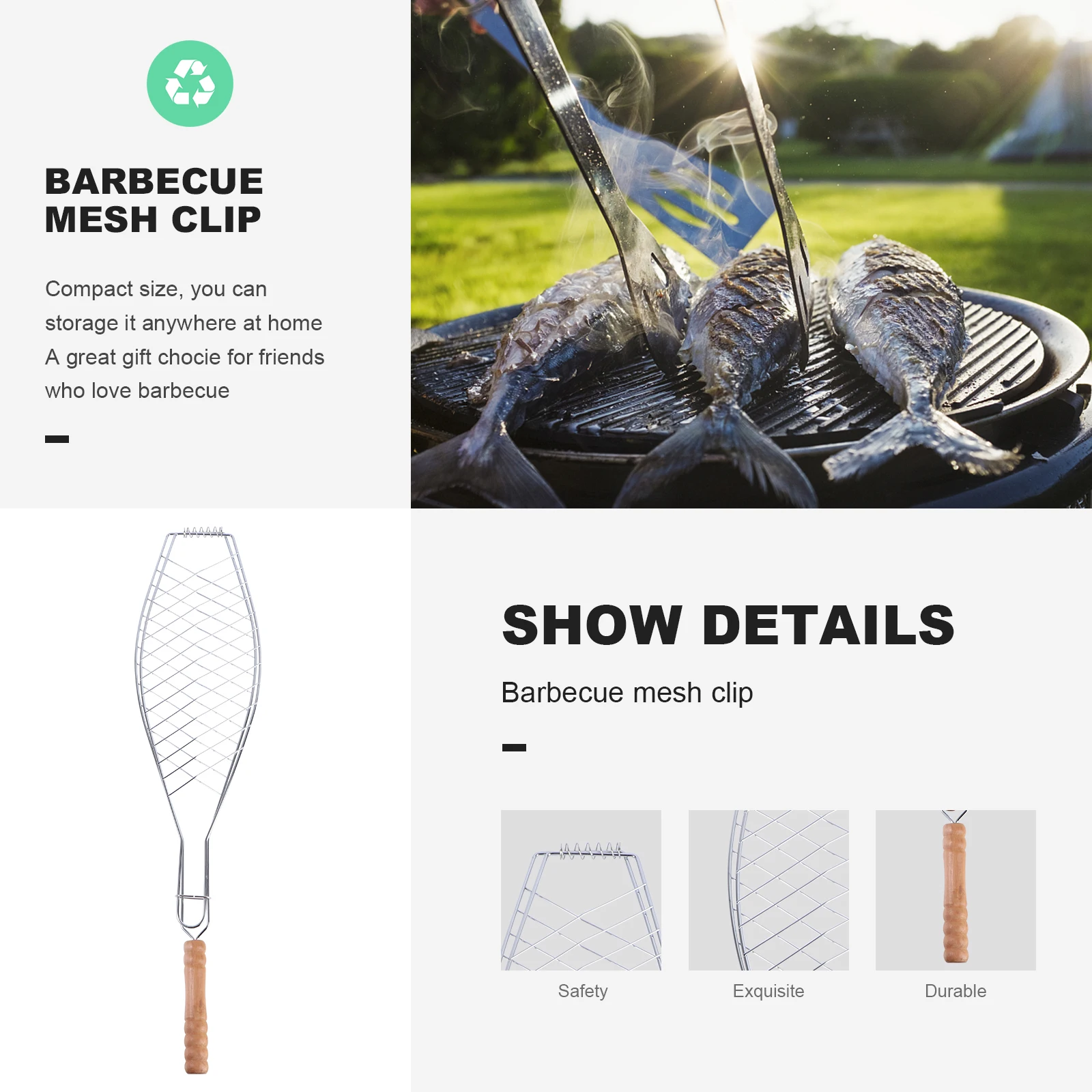 

2 Pcs BBQ Grill Grilling Tool Outdoor Barbecue Fish Accessory Grills Grilled Handle Basket Barbeque Metal