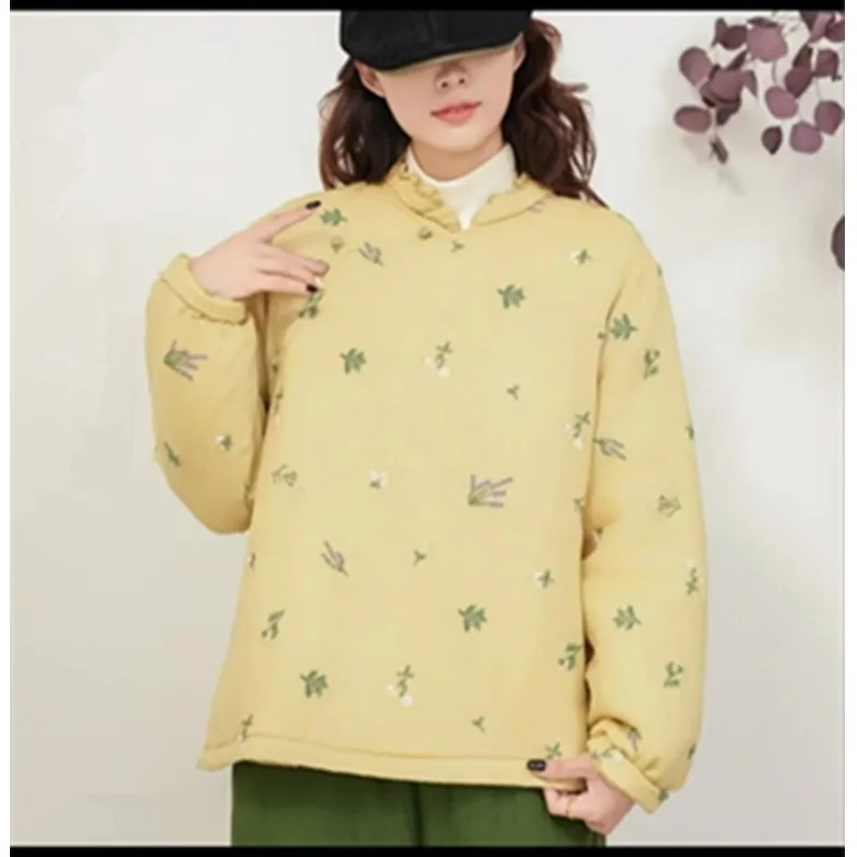 

Элегантная женская хлопковая куртка с вышивкой, пуговицами и боковыми разрезами, с высоким содержанием хлопка, устойчивая к старению, зимнее пальто