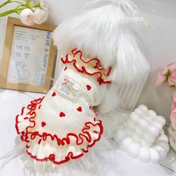 Fashion Soft Cotton Pet Dog Puppy Clothes Trendy Simple Heart Print Cute Princess Dress For Small Medium Dog Summer Dog's Skirts
