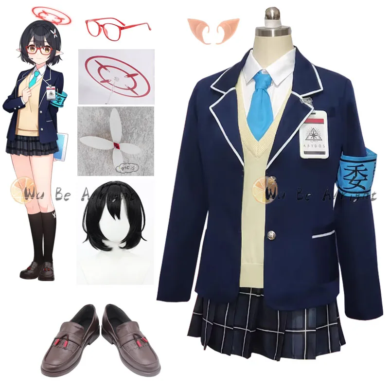 

Game Blue Archive Okusora Ayane Cosplay Costume Sweet Lovely Sweater Students Uniform Wig Shoes Halloween Party Outfit Props