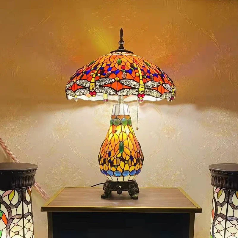 

86LIGHT Tiffany Table Lamp American Retro Living Room Bedroom Lamp Luxurious Villa Hotel Stained Glass Desk Lamp