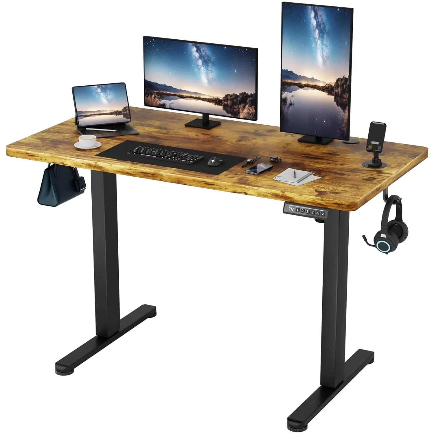 

45.2 Inch Standing Desk, Electric Height Adjustable Computer Desks with Hook and Cable Hole, Rustic Brown