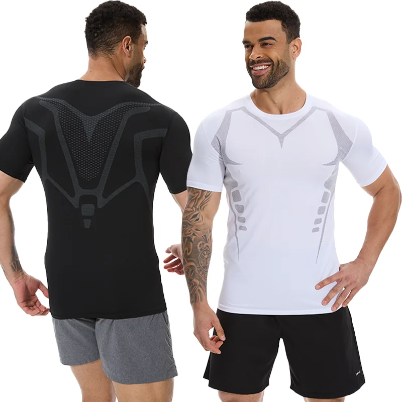 

Men Compression Shirts Short Sleeve Body Shaper Gym Fitness Quick Dry Training Sportswear Tight Rash Guard Abdomen Slimming Top