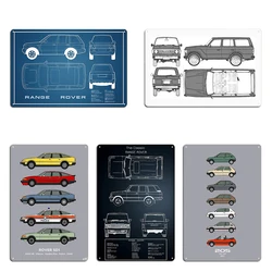 Range Rover P38a 1994 Classic Car 1980s Blueprint Collecton FJ60 Land Cruiser Metal Plaque Living Room Cinema Tin Sign Poster