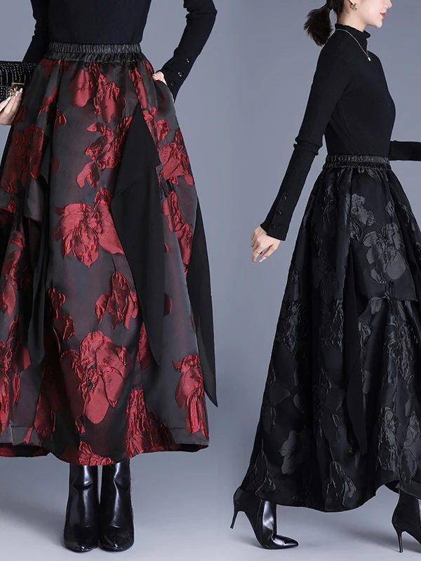 

Новая китайская юбка Sle Emed с цветочным принтом для женщин, осень-зима, модная асимметричная юбка-миди из тюля с цветочным бутоном, хорошая юбка...