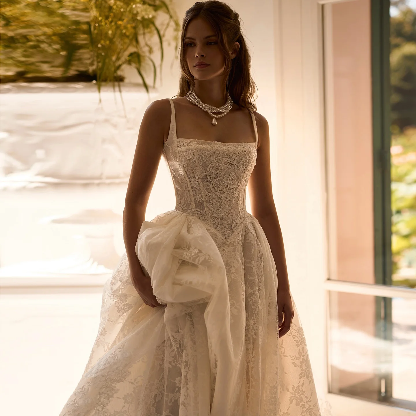 Sharon Said 2025 A-lijn Prinses Gebroken Wit Kant Trouwjurk Met Jasje Vintage Vierkante Kraag Bruidsjurk SW 119 Aangepast