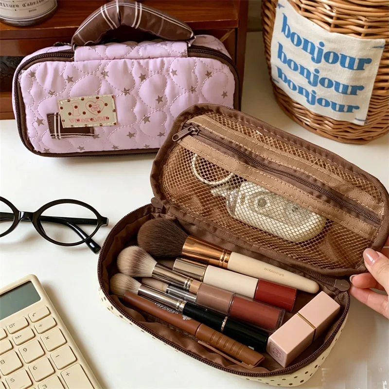 

Japanese Style Makeup Brush Storage Bag Large Capacity Ins Style Portable Cosmetic Brush & Lipstick Storage Pouch with Handle