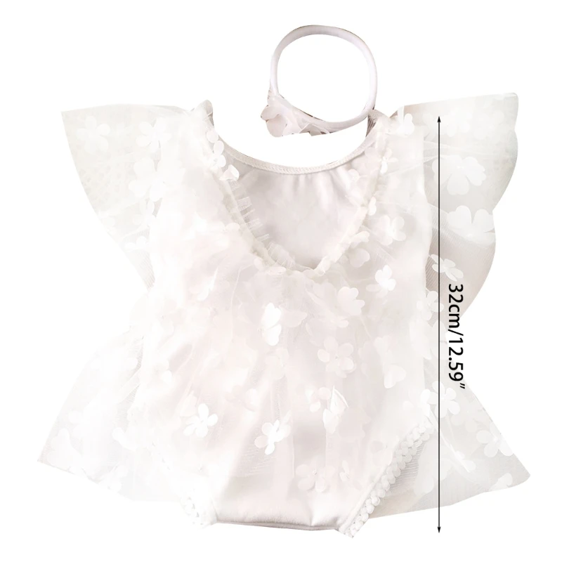 L5YF Newborn Baby Girl Lace Romper Photography Props Photo Lace Bodysuit Outfit