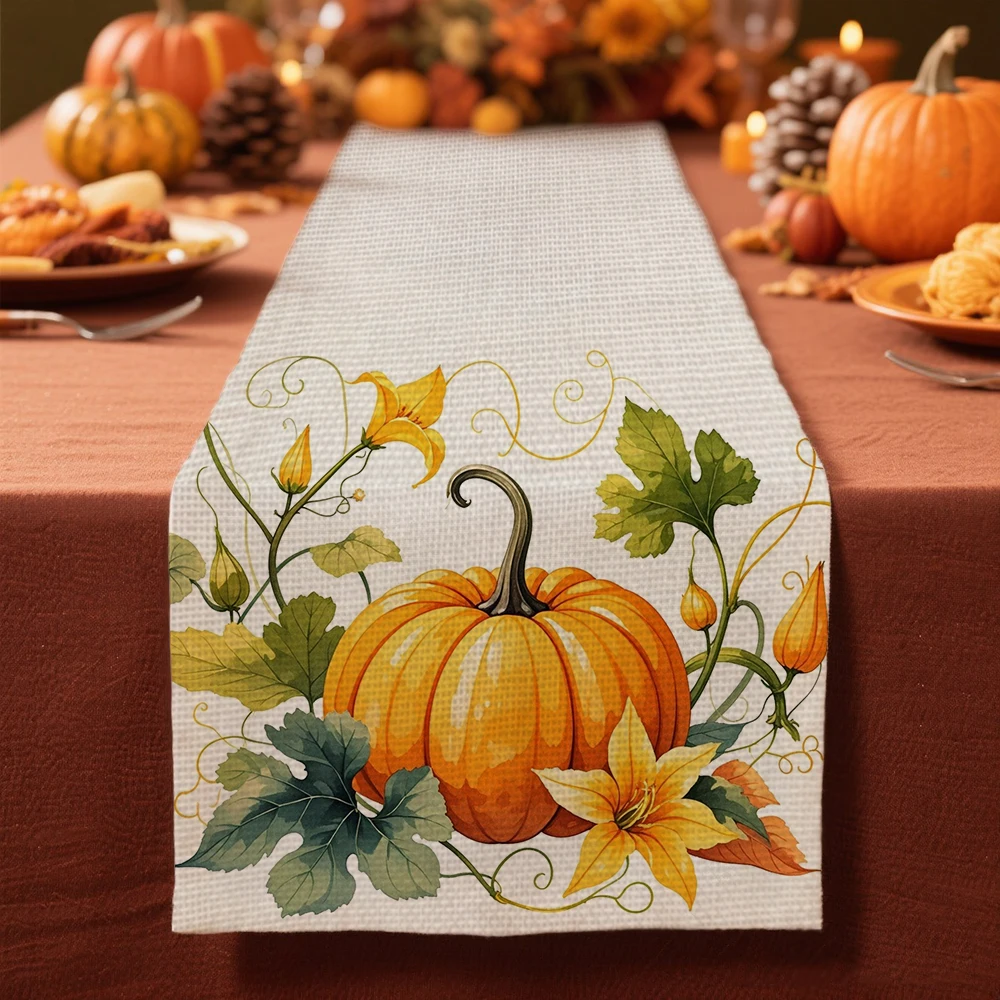 

hello autumn Pumpkin pattern Table Runner fall table decoration & accessories Harvest Festival Thanksgiving Day decor