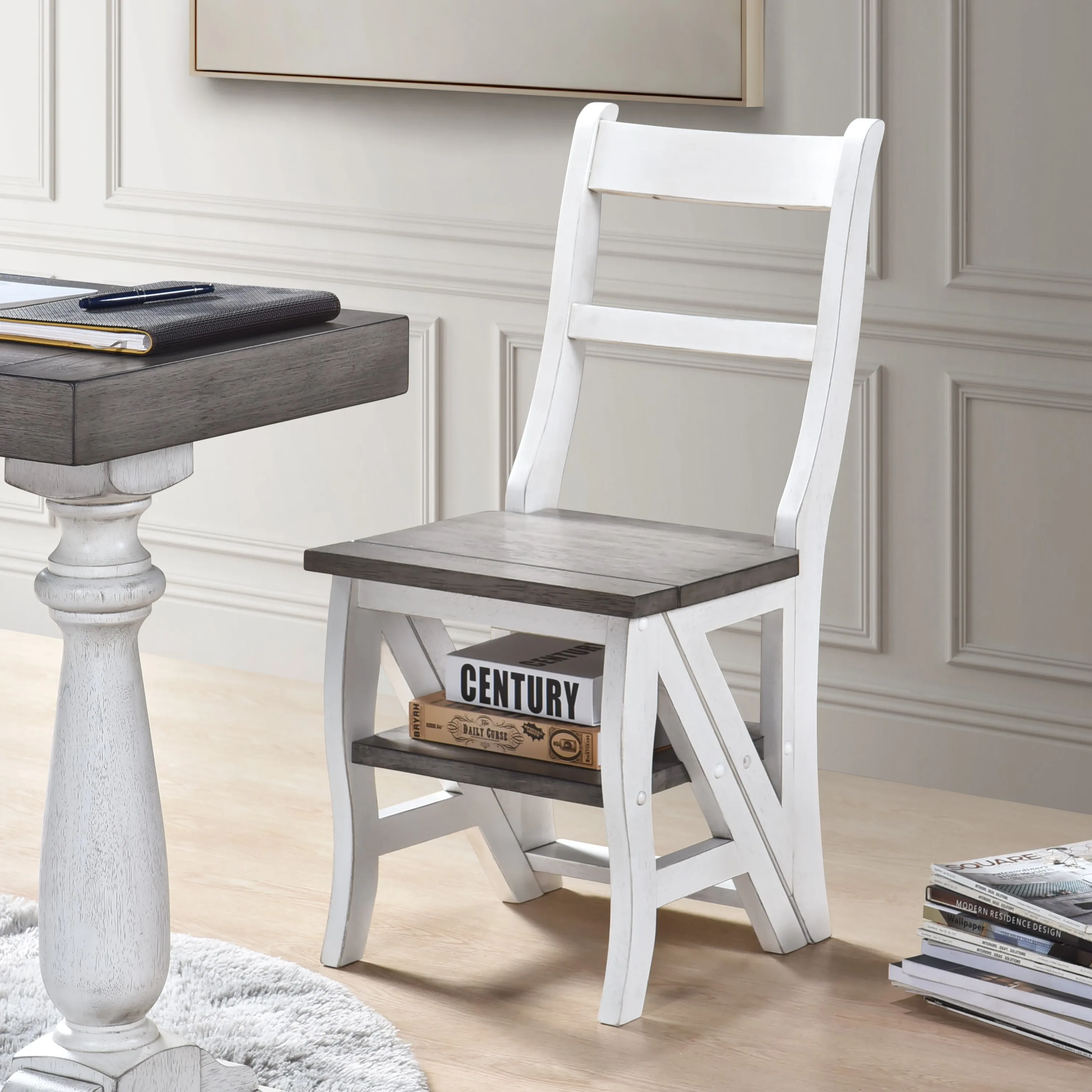 Solid Wood Foldable Ladderchair Dual Purpose Stepladders Step Display Stand Flower Stand forHome,Library,Kitchen