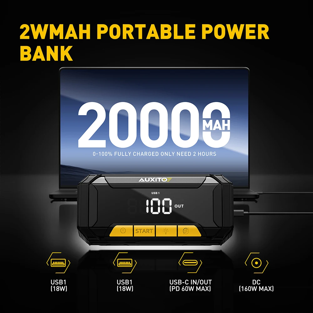 AUXITO 1Set بطارية السيارة الانتقال كاتب دفعة قوة بدء وظيفة 20,000mAh الانتقال صندوق بنك الطاقة المحمولة مع USB شحن سريع 12 فولت