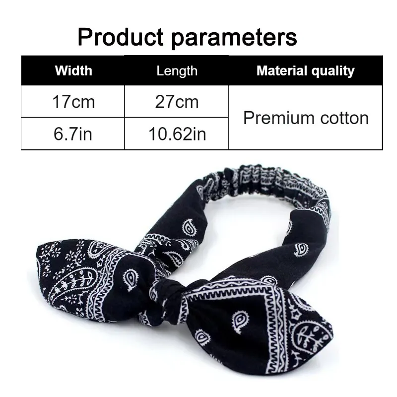 2 Pcs Printed Rabbit Ear Knotted Hair Band With Cashew Nut Printed Fabric Cross Elastic Headband Headwear